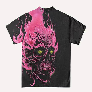Para Miami Skull Oversize de manga corta Flaming Men's T-shirts 100% Cotton Washed Old Style Trendy Formal Tee Top Plus Size - Product Image 1
