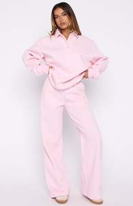 Ensemble de survêtement rose en molleton à capuche long brodé uni pour femmes, hiver - Product Image 5