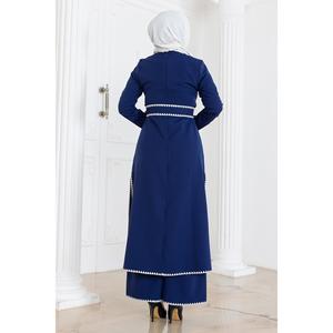 Ensemble décontracté indigo avec ceinture MSW19365-2, hauts longs mi-longueur, tailles 2XL et XL, tissu à motifs décoratifs - Product Image 4