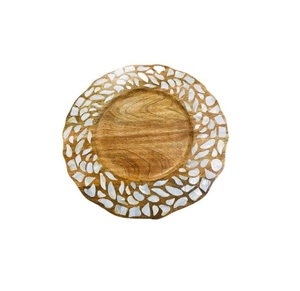 Bandejas de servicio de madera de mango de lujo estilo árabe hechas a mano con incrustaciones de nácar elegante comedor para uso doméstico y hospitalario - Product Image 1