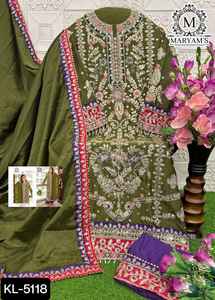 Seda de Chinon pesada de estilo indio y pakistaní con hilo múltiple y Jari con Secuencia y traje de trabajo de puntada de bordado Codding - Product Image 5