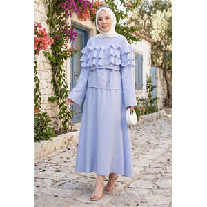 Ensemble jupe à volants superposés bleu ciel avec haut en crêpe - Product Image 1