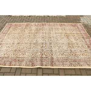 Vintage Rug, Large 5.5x8.7 ft Turkish Rug, <b>Brown</b> Beige Polka dot <b>Wool</b> Rug - Product Image 3