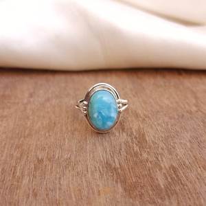925 Sterling Silver Double Band Ring Diamond Pearl Design minimaliste fait à la main pour les femmes de mariage lunette réglage Larimar - Product Image 4
