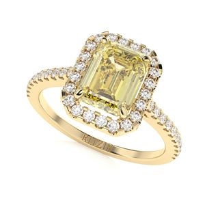 Anillo de Compromiso con Halo de Diamantes Cultivados en Laboratorio en Plata de Ley Amarilla con Detalles Bonitos para Mujer - Product Image 1