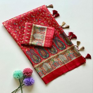 Sari VASTRA COTTAGE con Estampado Pashmina, Seda Dola Pura, Jacquard Suave, con Tejido Zari en Toda la Superficie y Diseño Hecho a Mano - Product Image 3