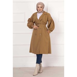 Manga de globo Cinturón extraíble Gabardina impermeable Tan - Product Image 2