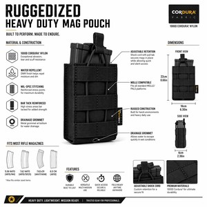 Bolsa Magnética Resistente al Agua de Alta Resistencia con Sistema MOLLE, Costuras Reforzadas, Parte Superior Abierta, Portador de Doble Capa con Bungee - Product Image 1
