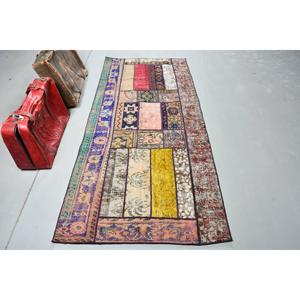 Alfombra Vintage de 3.37x7.6 pies (103x232 cm), Alfombra Floral Azul Turca - Product Image 1