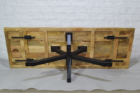 Table à manger convertible et pliable de style industriel de luxe, hauteur réglable avec mécanisme à manivelle, en bois de manguier et fer, mobilier rétro pour la maison