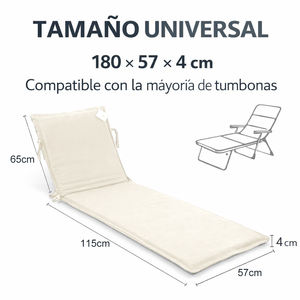 Funda duradera de 180x57 cm 100% poliéster para tumbona de exterior, acolchada con espuma, para todas las estaciones, con correas extraíbles con cremallera, cojines para exteriores España - Product Image 3