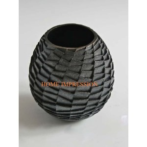 Merveilleux Design Moderne Martelé Noir Poli En Aluminium Fleur Vases Pots Table Ware pour Salon - Product Image 5