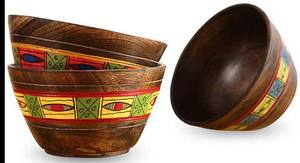 Bol rond en bois impression colorée couleurs personnalisées décoratives 9x3 salade Snack bols de service bol de fruits à la main pour la maison - Product Image 3