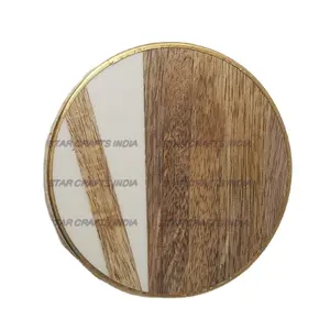 Natural shone geometric pulp gold bee round resin and mango acacia wood Best Coaster with anti slip home and kitchen