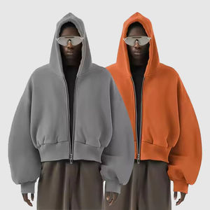High Quality 500 Gsm <b>Zip</b>-Up <b>Hoodie</b> for Men Oversized Heavyweight Boxy <b>Crop</b> 100% Cotton Double Layer for Winter OEM Service - Product Image 1