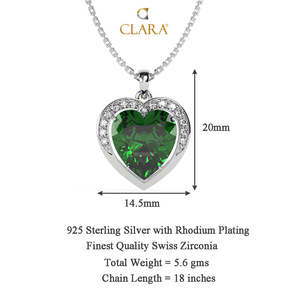 Pendentif cœur vert foncé en argent sterling 925 CLARA, plaqué rhodium, serti de zircone suisse, cadeau pour femmes et filles - Product Image 5
