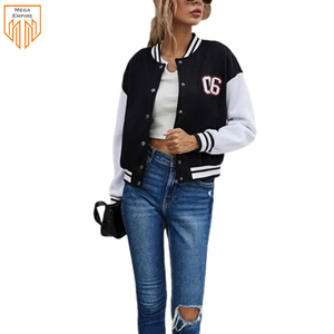 Chaqueta universitaria Letterman personalizada para mujer, diseño de béisbol recortado de manga larga, hombro caído, tela de algodón transpirable con acabado - Product Image 4