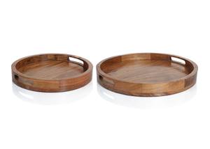 Bandeja de servicio de madera de acacia tallada a mano, forma redonda para el hogar, hoteles, restaurantes, característica decorativa para servicio de comida - Product Image 2