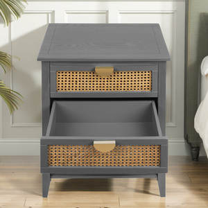 Mesita de noche moderna de bambú con cajones de almacenamiento, muebles minimalistas funcionales con estilo para dormitorio, sala de estar para uso en apartamentos - Product Image 4