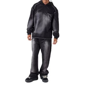 Trajes de sudor lavados con ácido personalizados de alta calidad para hombre, chándal informal de invierno XL de Color sólido, logotipo del mejor fabricante Fleece2026 - Product Image 2