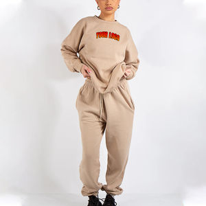 Conjunto de chándal informal de otoño 100% algodón personalizado de 2 piezas para mujer, Sudadera con capucha y pantalones de correr transpirables ecológicos - Product Image 1