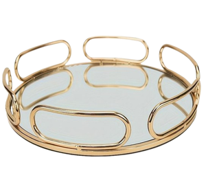 Superior Quality Metal Rounded <b>Mirror</b> <b>Tray</b> Christmas <b>Gold</b> Antique Shiny <b>Tray</b> for Home and Kitchen Christmas <b>Tray</b> - Product Image 1