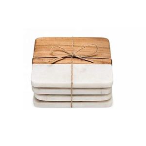 Posavasos cuadrados de mármol y madera de alta calidad, Juego de 4 posavasos hechos a mano para bebidas, café, té, decoración del hogar, posavasos - Product Image 5