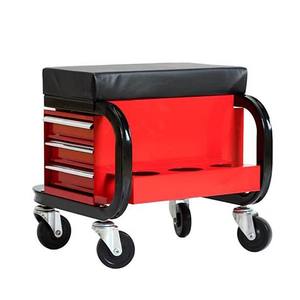 Taburete Rodante para Mecánico con 3 Cajones, Bandeja para Herramientas con Asiento Acolchado, Capacidad de Carga de 350 lb, Ruedas Giratorias de 360°, Color Rojo GAPGAR035 - Product Image 4