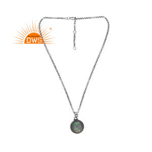 Vente chaude Argent Sterling Oxydé Synthétique Vert Opale de Feu Pierres Précieuses Pendentif Collier Fabricant de Bijoux Personnalisé - Product Image 4
