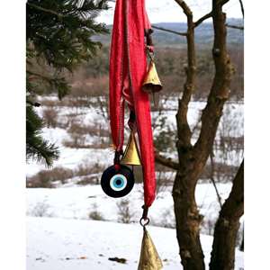 Handmade Bohemian Theme 16 Metal Evil Eye Christmas Bell <b>Door</b> Hanging Ornament & Holiday Decor with Heart & Tree Shape - Product Image 5