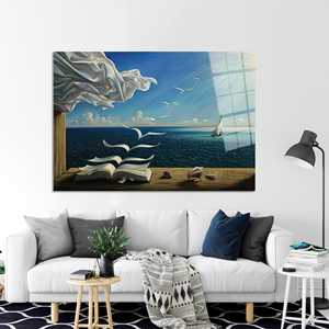 Lienzo Impreso de 'Libro a los Pájaros' de Salvador Dalí, Paisaje Marino Surrealista, Arte en Vidrio Templado - Product Image 1