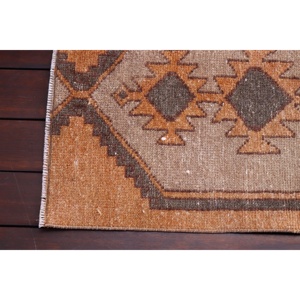 Vintage Patchwork Rug 1.5x2.5 ft Small Eco Friendly <b>Brown</b> Orange <b>Wool</b> Latex Backed Rug - Product Image 4