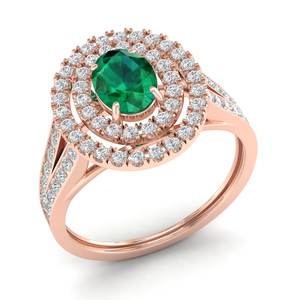 Anillo de Oro Sólido de 14K con Halo de Diamantes y Certificado IGI REYES para Mujer, Corte Ovalado, Gema Esmeralda de 0.75 Quilates, Regalo de Boda, Joyería Fina - Product Image 2