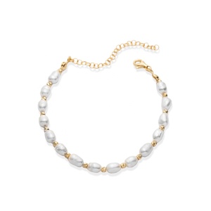 <b>Freshwater</b> <b>Pearl</b> and Textured Gold Bead <b>Bracelet</b> Elegant Handmade Turkish 925 Sterling Silver Jewelry - Product Image 6