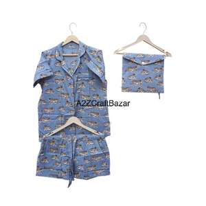 Ensemble de pyjama court imprimé à la main, pyjama en coton fait à la main en Inde, shorts de pyjama, ensemble de pyjama confortable, vêtements de nuit d'été, robe de nuit - Product Image 5