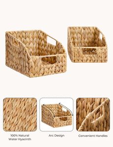 ตะกร้าเก็บของหวายสานมือพร้อมหูหิ้วในตัว พับเก็บได้ เป็นมิตรกับสิ่งแวดล้อม สำหรับจัดระเบียบห้องน้ำ ห้องครัว และห้องเก็บของ - Product Image 6