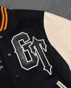 Parches Bordados de Letras de Chenilla Personalizados Chaqueta de Lana Negra para Hombre - Product Image 3