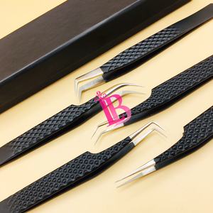 Pinces à épiler pour extensions de cils de qualité supérieure, pinces noires à 90 degrés et 45 degrés, pinces en vison, emballage en boîte noire, logo offert, pointe lisse - Product Image 2