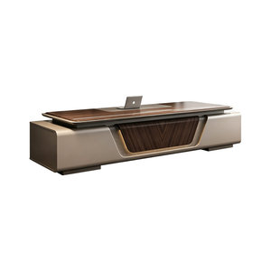 Two-Tone Brown Engineered Wood Executive <b>Desk</b> with Built-In Power Strip and Fingerprint Lock 1-Year Warranty - Product Image 3
