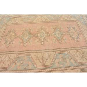 Tapis turc vintage 7,8x12,8 pieds, motif patchwork orange et vert, en laine, avec support en latex, pelucheux, écologique, traditionnel, pour salle à manger - Product Image 5