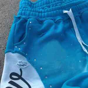 Pantalon décontracté pour homme, taille mi-haute, imprimé numérique avec strass, délavé à l'acide, imperméable, jambe large, sport, jogging, coupe régulière - Product Image 5