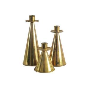 Juego de 3 Candelabros Cónicos de Metal Dorado Modernos al por Mayor, Soportes Decorativos de Latón para Velas de Pilar, para Diseño de Interiores y Festividades - Product Image 1