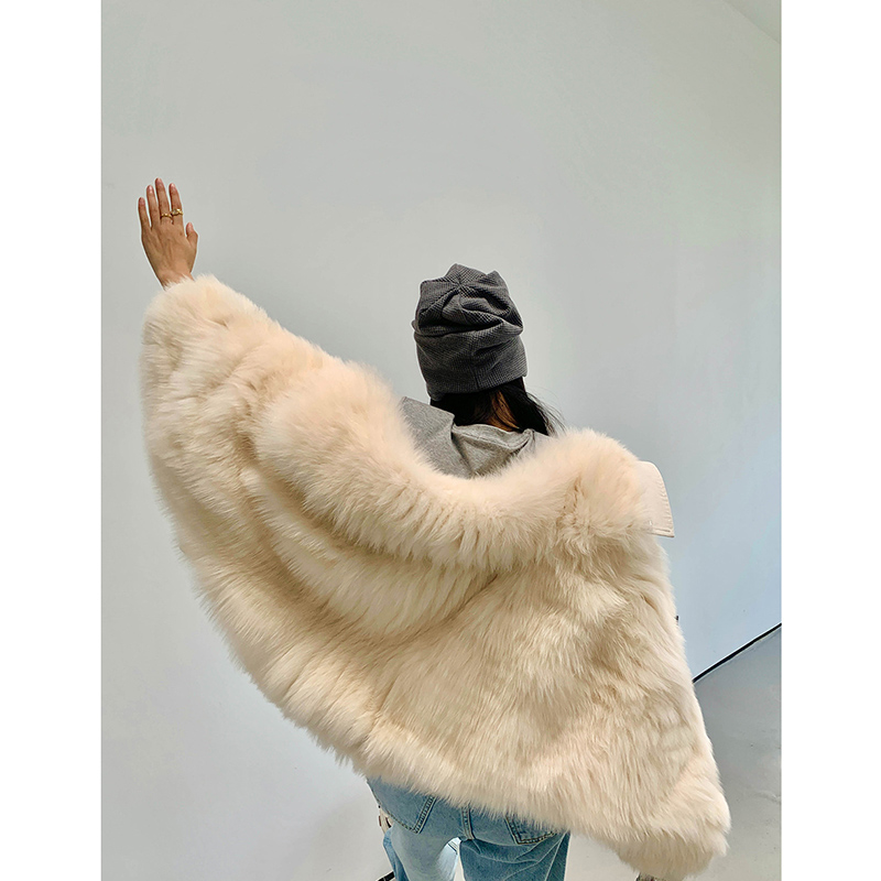Luxury 2023 Oversized Real Knitted Fox Fur Coat For Women Winter Korean Style Turn Down Collar Natural Fur Outwear Lady Clothing