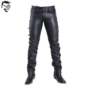 Pantalones de Cuero Casuales, Delgados y Duraderos, Cómodos, Antiarrugas, con Cierre de Botones, Estilo Motociclista, para Hombre, Ajuste Invernal - Product Image 1