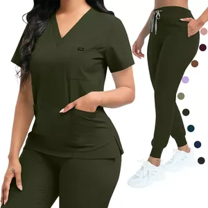 Ensemble de blouses médicales unisexes, haut à col en V et pantalon de jogging, tissu en toile durable, uniforme d'infirmière pour femmes et hommes - Product Image 1