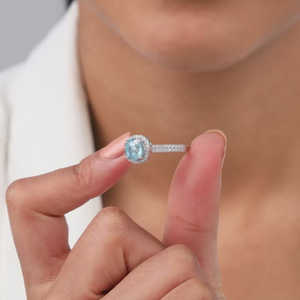 Bague en argent inspirée de la nature Bijoux en argent sterling 925 avec pierre de topaze bleue Bague de mode pour femmes Anniversaire de fiançailles - Product Image 2