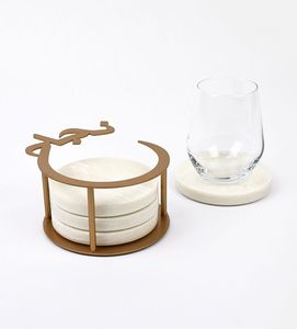 Premium Round White <b>Marble</b> <b>Coaster</b> Set With Matching Holder For Modern Home Decor And Elegant Tabletop Accent Styling Edition - Product Image 2