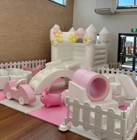 Ensemble de Jeu Souple en Mousse pour Enfants Blanc, Intérieur Extérieur, Location pour Anniversaire, Équipement de Jeux Doux avec Château Gonflable