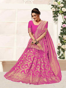 Trendmalls Sari de mariage décontracté en soie Banarasi pour femme, pièce de chemisier non cousue (S13-Rose) Indien/Pakistanais Toutes saisons Classique - Product Image 5