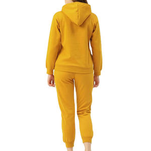 <b>Womens</b> Mustard <b>Yellow</b> Hoodie And Matching Joggers Set Premium Heavyweight Fleece Trackstar OEM Private Label - Product Image 3